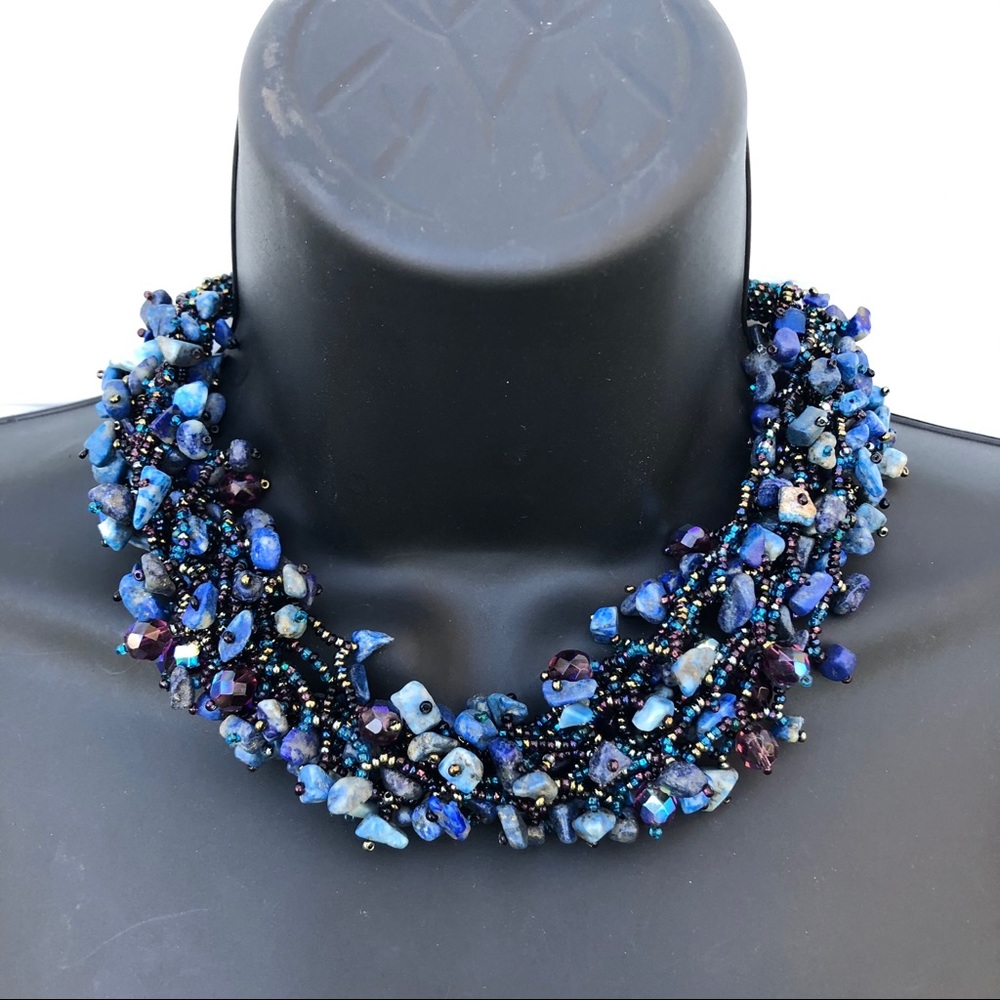 Intricate Blue Woven Stone Necklace